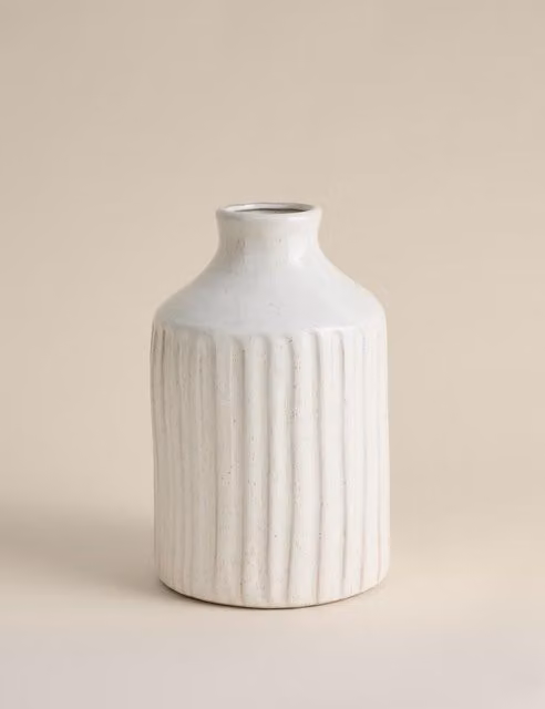 M&S Tall Ridged Ceramic Vase in White