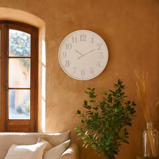 Wyld Haus Minimalist Round Analog Wall Clock in White and Grey, Diameter: 80 cm
