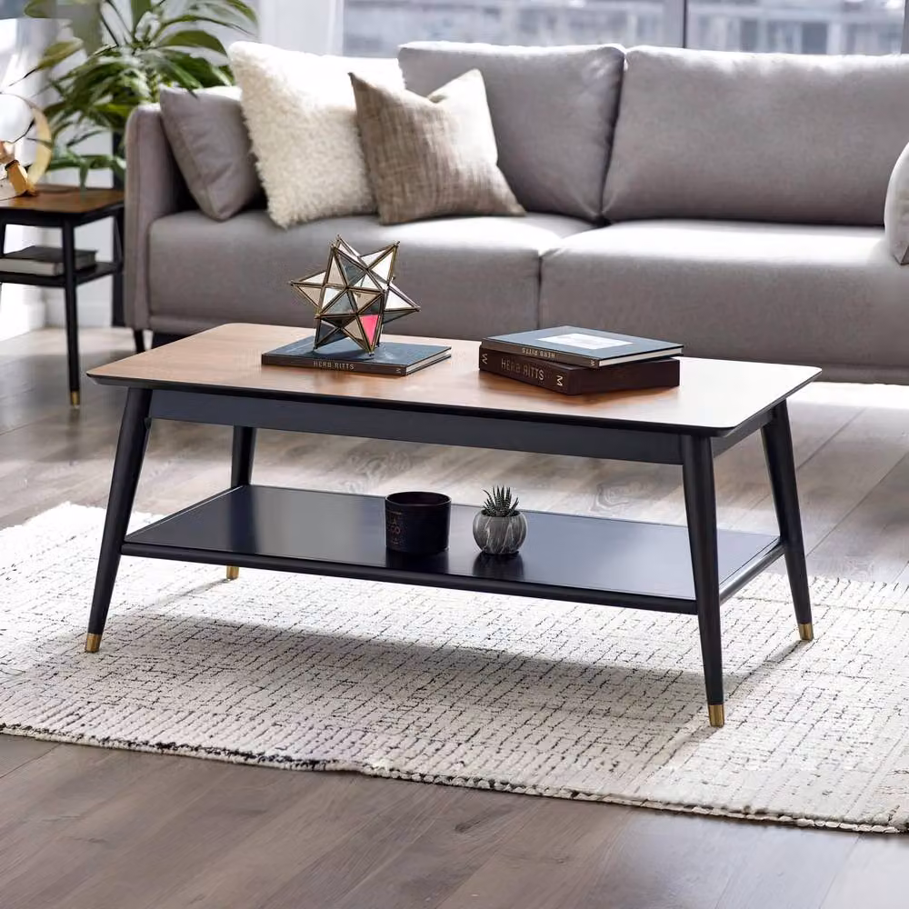 Cheshire Balmoral Modern Coffee Table with Shelf in Walnut and Black – 2
