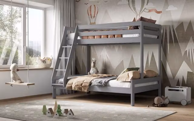 Noomi Nora Solid Wood Triple Bunk Bed in Grey – 2