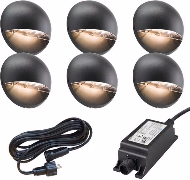Ludeco Vidar 6-Light LED Wall Light Kit in Black with Stainless Steel Finish and Warm White Light
