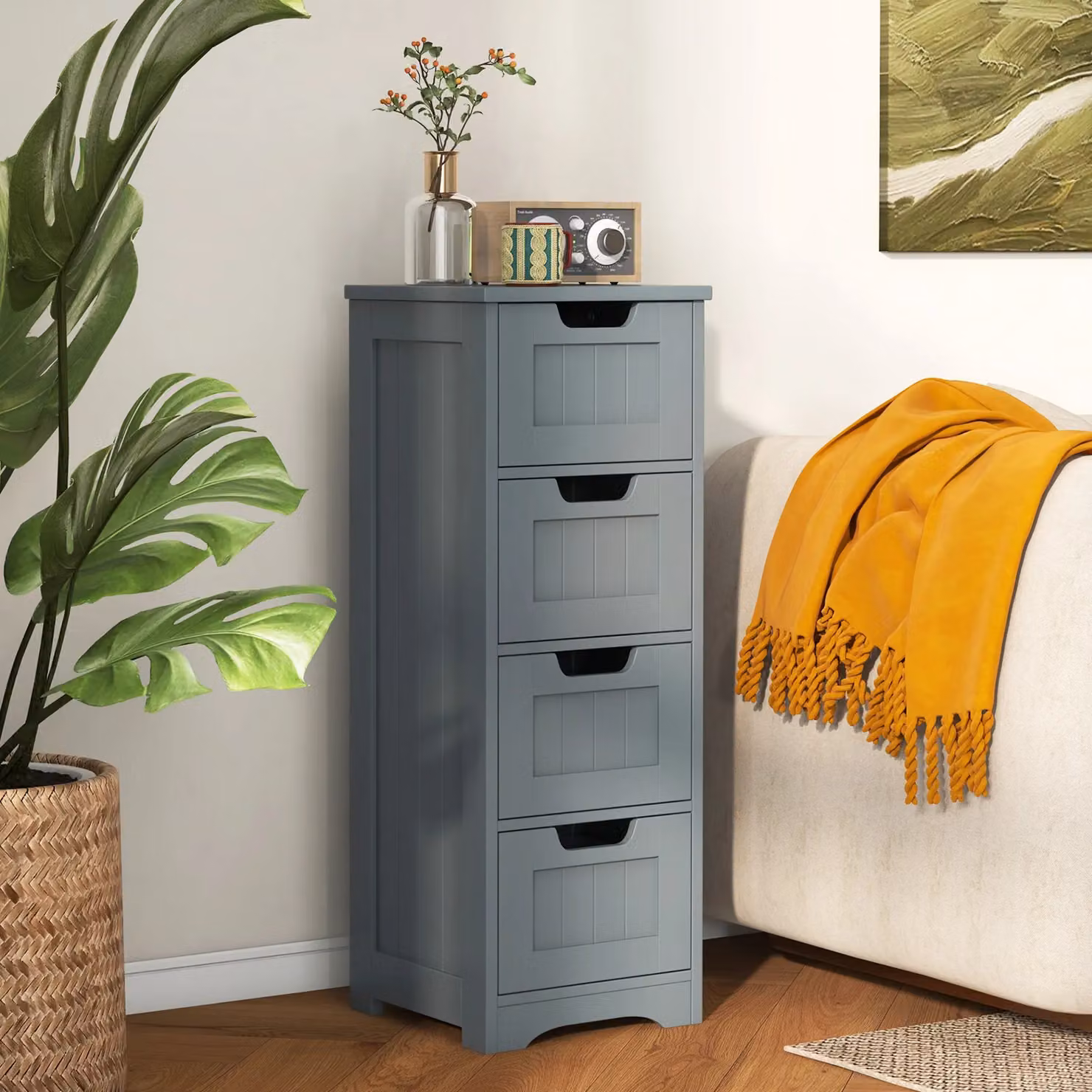 Costway Grey Freestanding Bathroom Storage Cabinet and Side Table Organizer – 4
