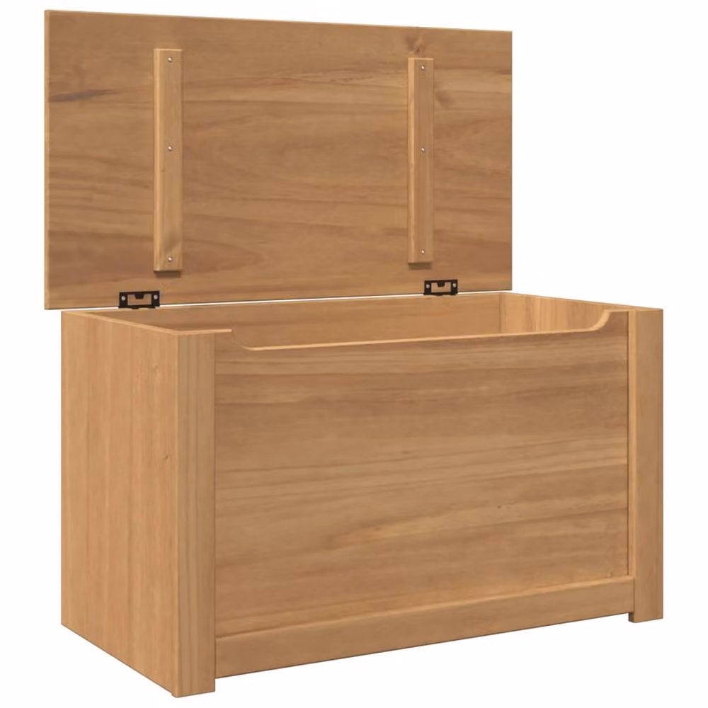 Berkfield Home Panama Storage Chest with Lid in Brown Waxed Solid Pine Wood, W: 79 cm, D: 42 cm, H: 46 cm – 3