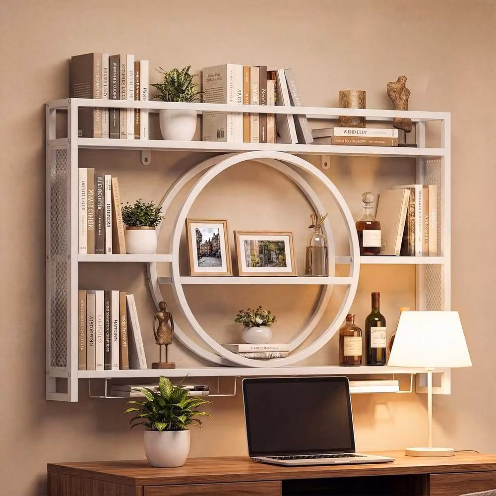 SPETLEK Modern White Wall Mounted Bar Shelf with Glass and Metal Design – 2