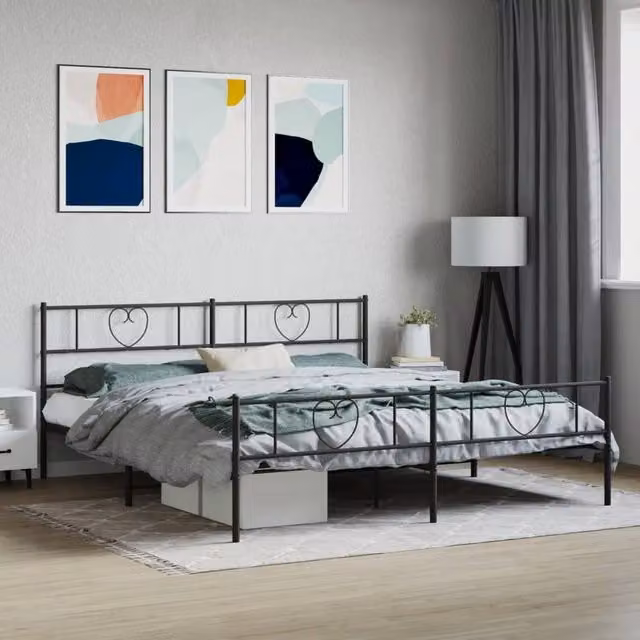 Berkfield Home Metal Bed Frame with Headboard and Footboard, Black, W/D/H: 180 x 200 cm – 1
