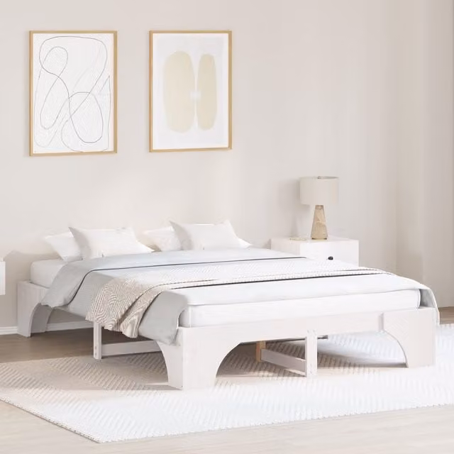 Berkfield Home Minimalist Solid Wood Bed Frame, White, W: 140 cm, D: 200 cm