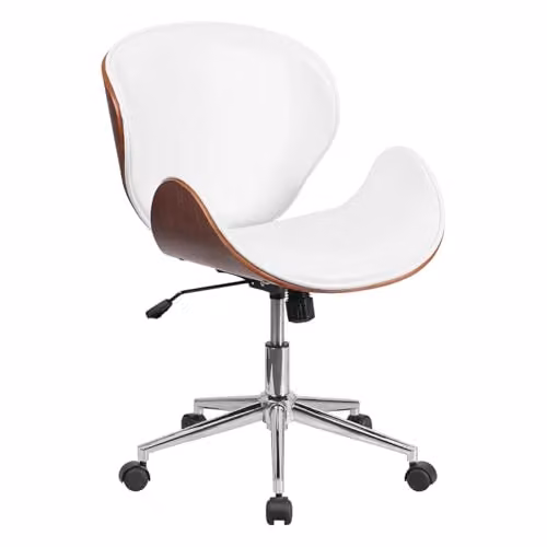 FWStyle Mid Back Bentwood Office Chair in Walnut and Glossy White Synthetic Leather – 1