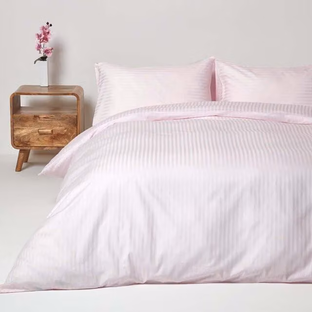 Homescapes Pink Striped Egyptian Combed Cotton Duvet Cover and Pillowcase Set, W/D/H: 180 x 200 cm