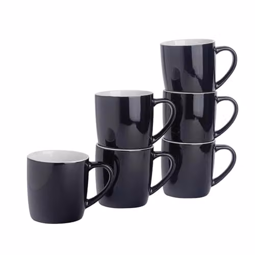 Argon Tableware Stoneware Coffee Mugs, Black, 350ml, Pack of 6