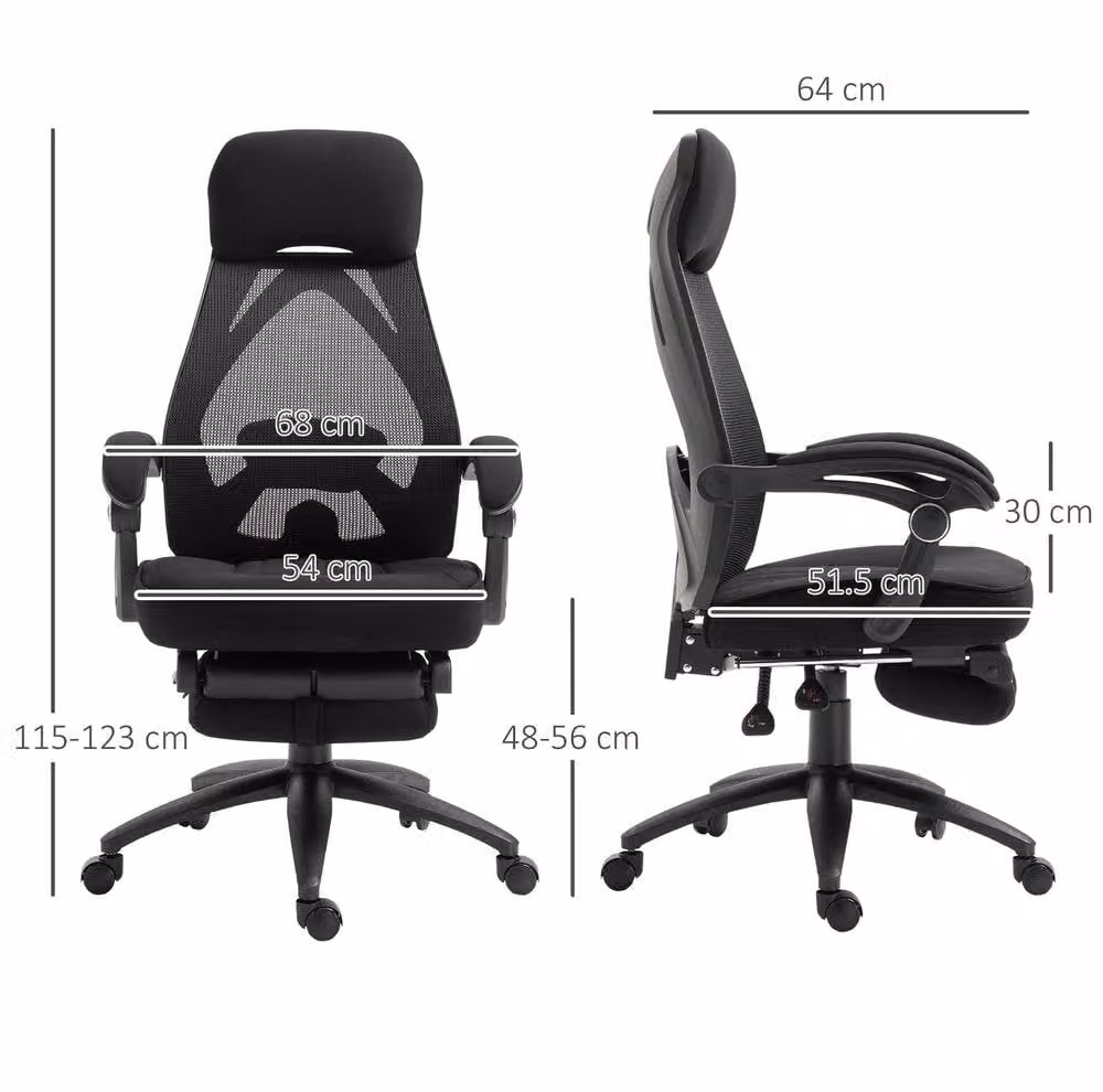 STILVORA Black Fabric Office Chair with Footrest, Headrest and Adjustable Height – 2