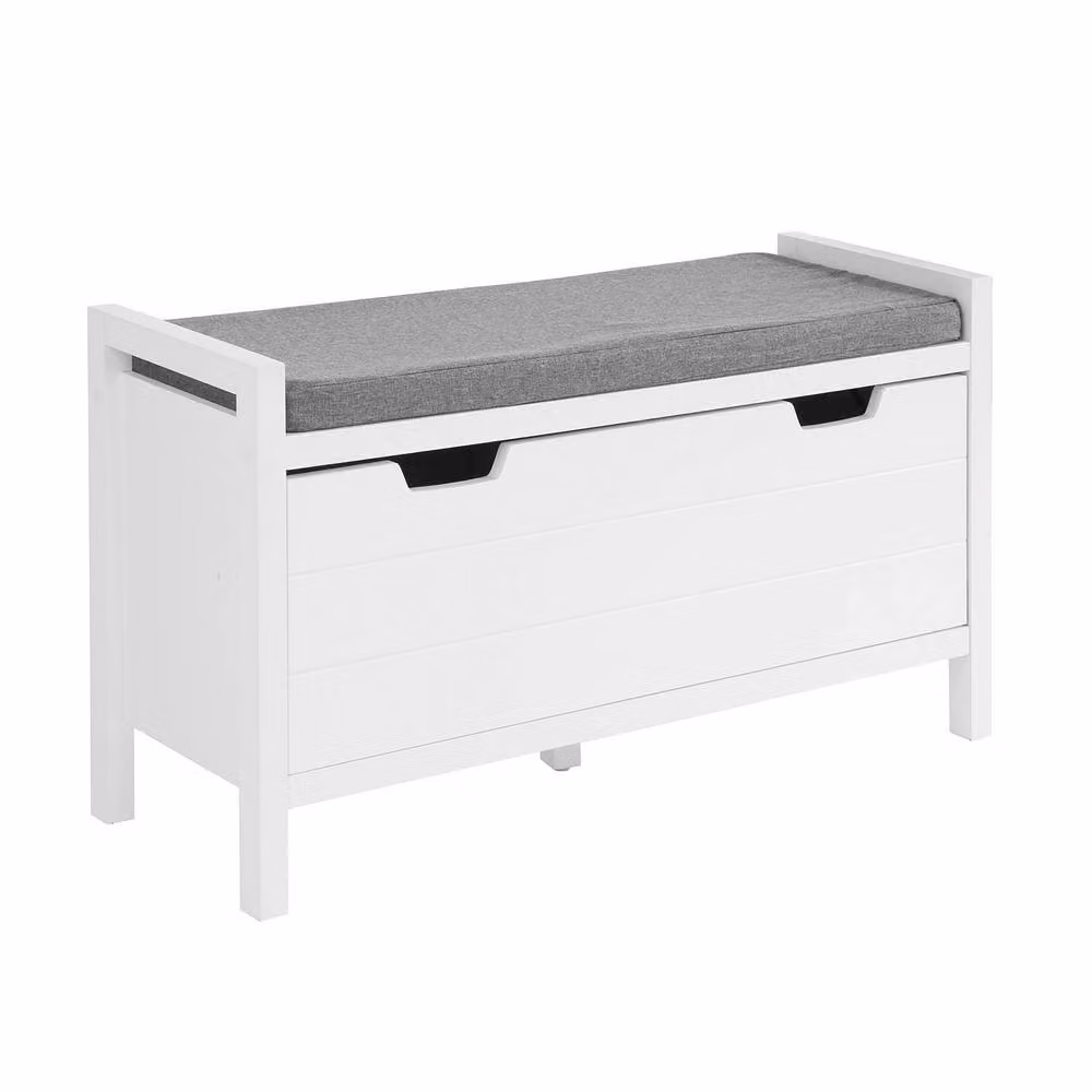 SoBuy Modern Upholstered Entrance Storage Bench and Shoe Rack in White and Grey – 2