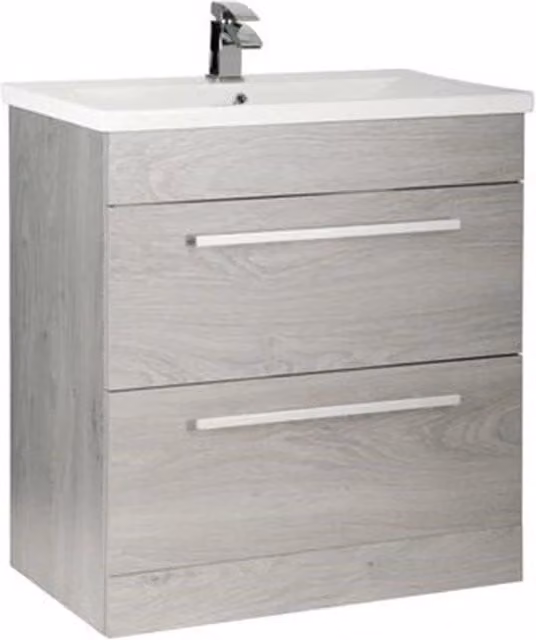 Clifton Silver Oak 2 Drawer Standing Unit with Ceramic Basin, Light Grey, Width: 80 cm – 1