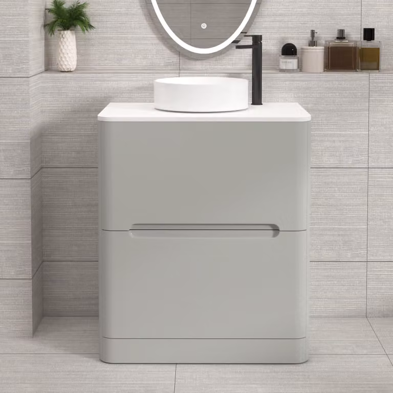 Royal Bathrooms Venice 700mm Dove Grey Floor Standing 2 Drawer Vanity Unit with Plain White Worktop