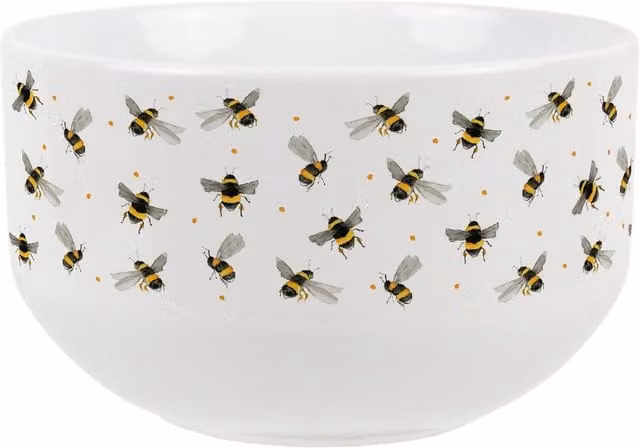 Purely Home Watercolour Bees Ceramic Cereal Bowl in Yellow and White