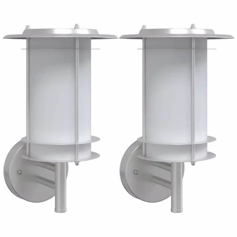 Berkfield Home Set of 2 Silver Stainless Steel Modern Outdoor Wall Lights for Garden and Steps