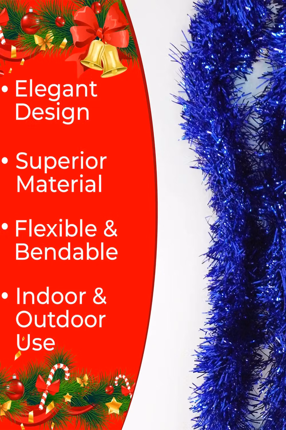 Neel Blue Shiny Metallic Fine Foil Christmas Tinsel Garland, 2m – 3
