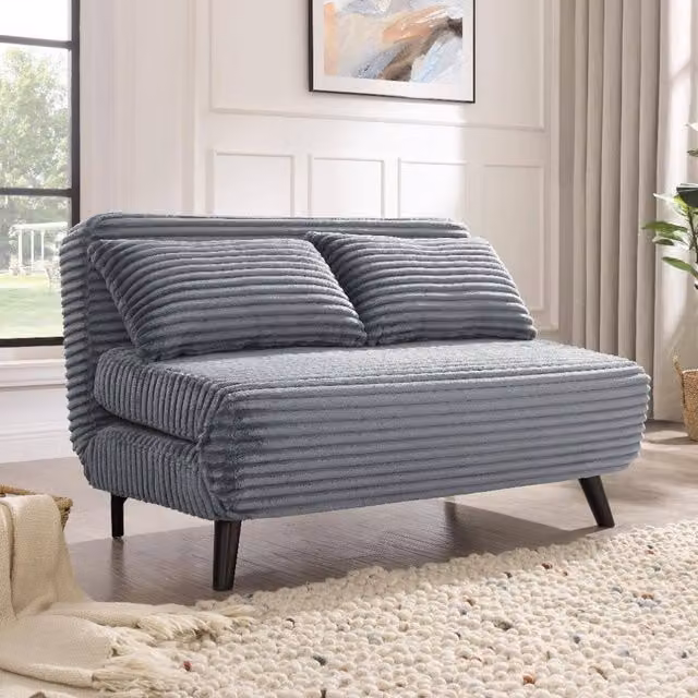 Home Detail Kellar 2 Seater Click-Clack Sofa Bed in Grey with Scatter Cushions, W/D/H: 140 x 190 cm – 1