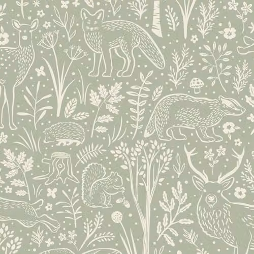 Grandeco Native Woodland Animals Nursery Textured Wallpaper in Green and Blue