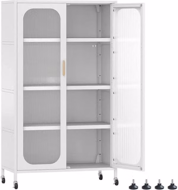 KORVIXA Tall Kitchen Pantry with Glass Doors and Adjustable Shelves, White