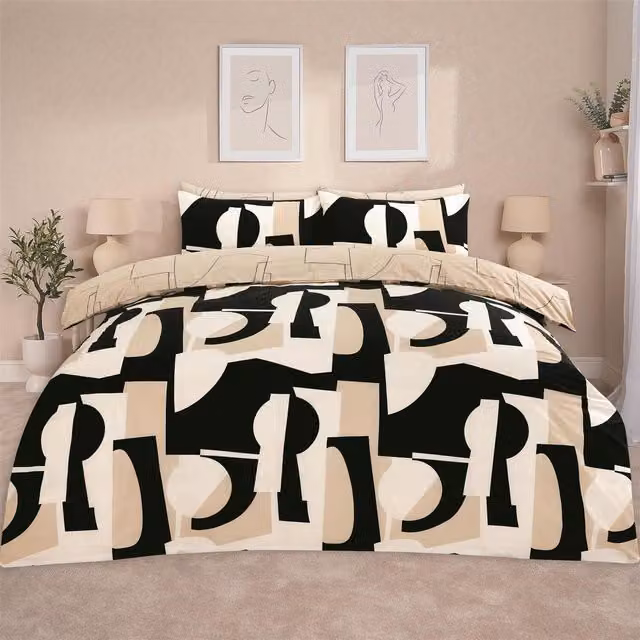 OHS Graphic Modern Duvet Cover Set in Black, 140 x 200 cm