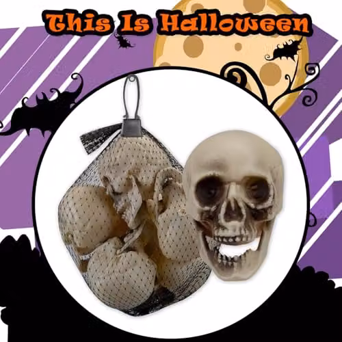 VFM e-Store Halloween Skull Decoration Pack, White, 5 Pack – 7