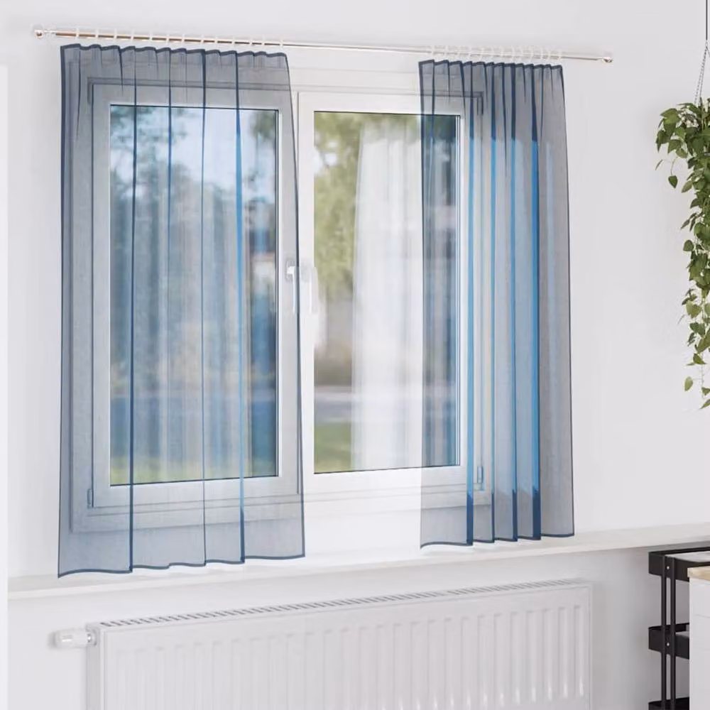 Berkfield Home Royal Blue Transparent Voile Fabric Curtains with Rod Pockets, 2 Pack – 2