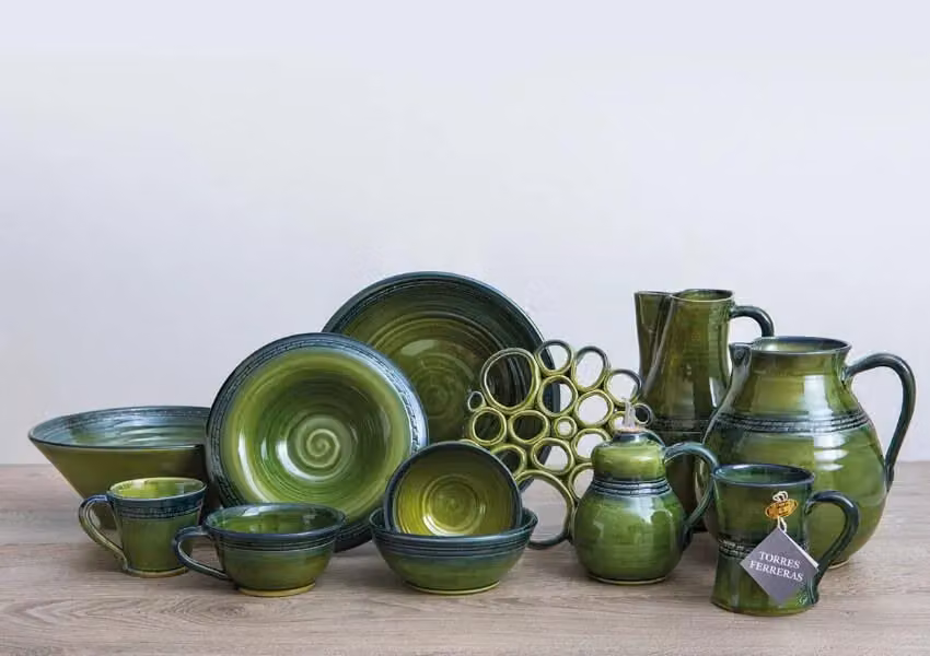 Verano Spanish Ceramics Torres Ferreras Mediterraneo Hand Dipped Set of 2 Inverted Pasta Bowls in Dark Green, W: 22 cm, H: 6 cm – 2