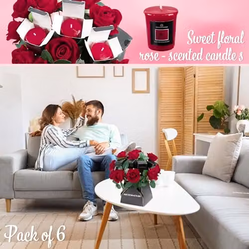 DECO EXPRESS Rose Scented Votive Candle and Artificial Flower Gift Set in Red and Multicolour – 2