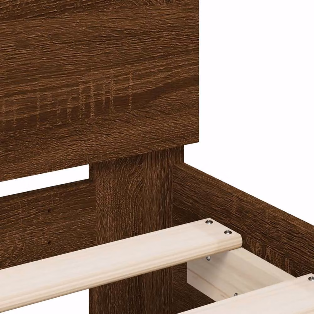 Berkfield Home Small Double Bed Frame in Brown Oak with LED Under-Bed Lighting and USB Charging Port, W/D/H: 120 x 190 cm – 5