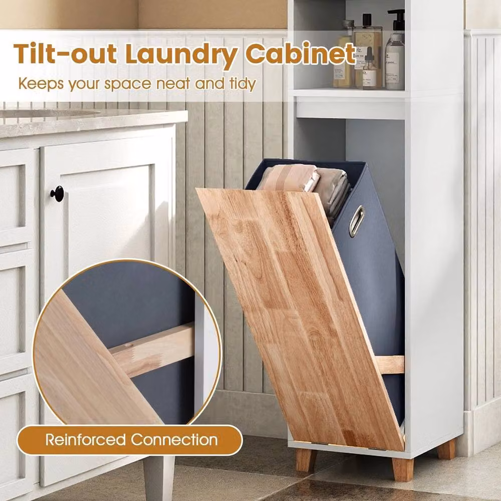 VOGREX White Freestanding Tilt-Out Laundry Cabinet with Internal Shelves and Hinged Doors – 2