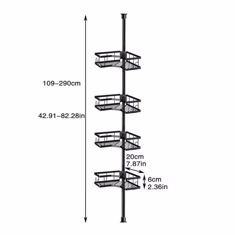 Ventryn 4 Tier Corner Shower Caddy Black Telescopic Metal Bathroom Wall Shelf Storage