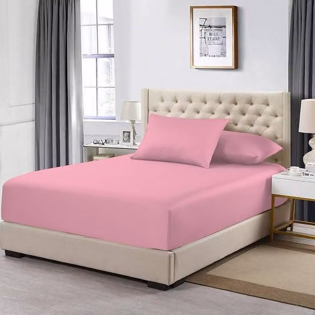 Homes-Linen 100% Egyptian Cotton 200TC Fitted Sheet, Pink, King Size, W/D/H: 180 x 200 x 30 cm