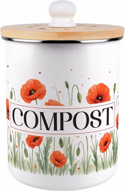Purely Home Red and White Enamel Compost Caddy with Removable Inner Bucket and Odour Filter, 2L