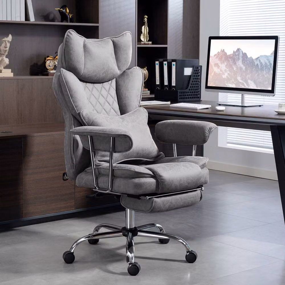 STILVORA Grey Synthetic Leather Executive Reclining Office Chair with Headrest, Armrests and Swivel Castors – 2