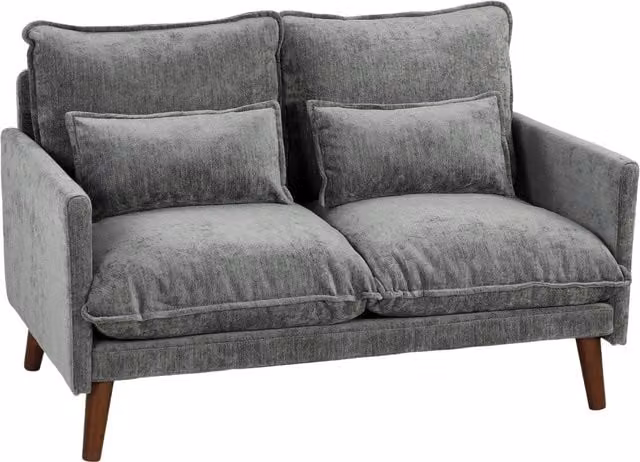 HOMCOM Modern 2 Seater Velvet Loveseat Sofa in Grey with Scatter Cushions and Rubberwood Legs