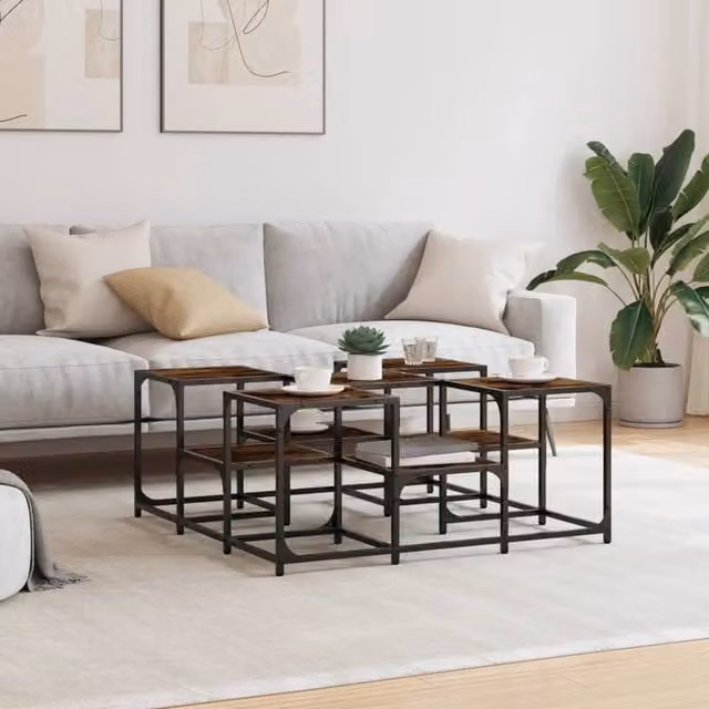 Berkfield Home Smoked Oak Decorative Coffee Table, Brown, W/D/H: 91 x 91 x 40 cm