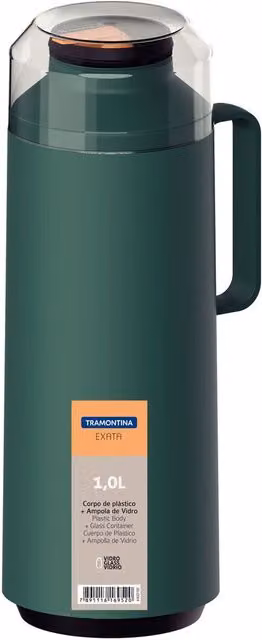 Tramontina Thermal Flask with Cup Lid and Glass Interior, 1.0 l, Green