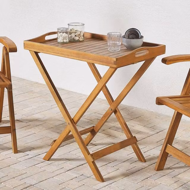 Wyld and Coco Foldable Acacia Wood Tray Table, Brown, W: 68 cm, D: 45 cm, H: 73 cm – 1