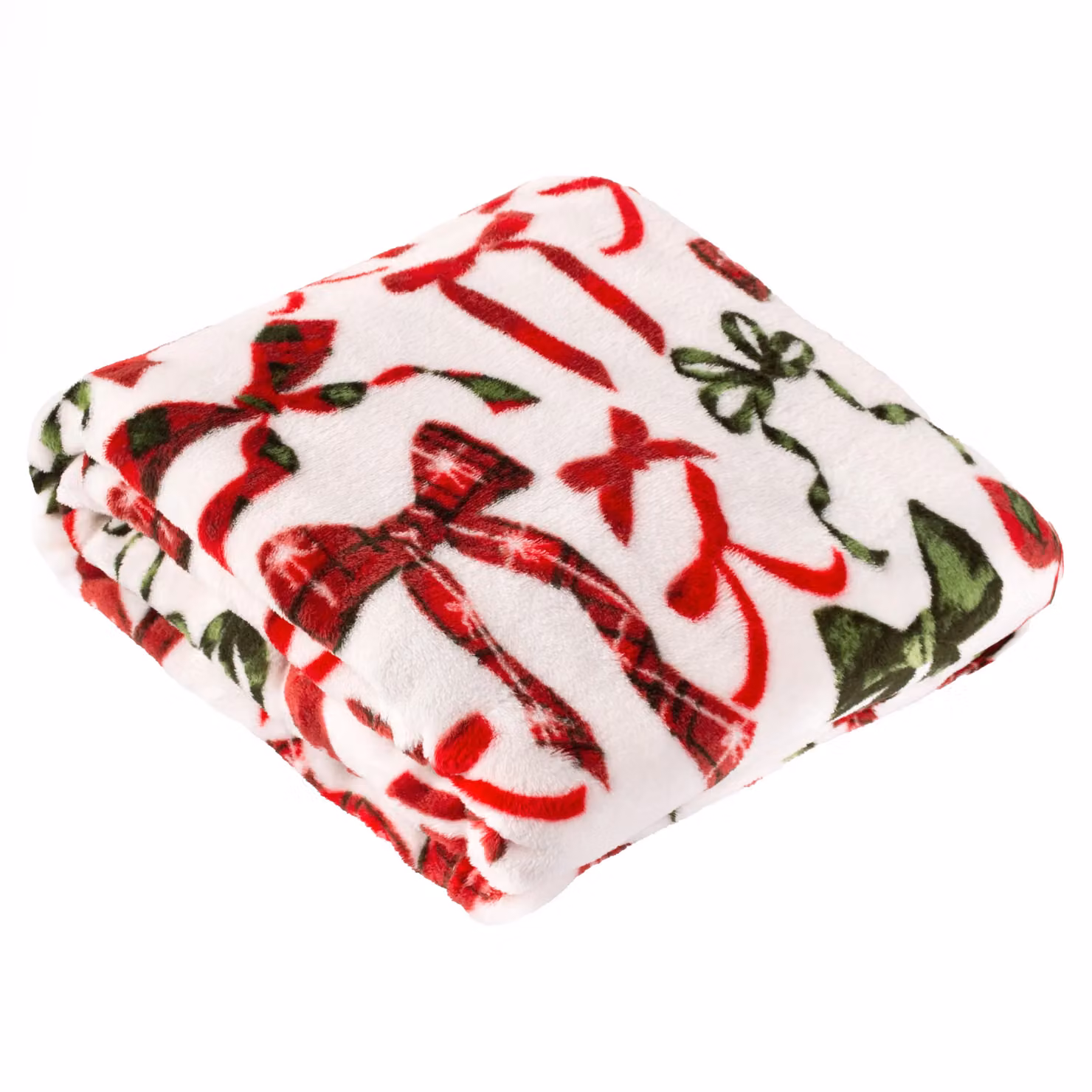 Riva Home Festive Bows Printed Fleece Throw in White, Red and Green, W: 140 cm, D: 180 cm – 2