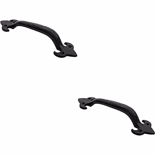Loops 2 Pack Traditional Forged Iron Pull Handles in Black Antique, W: 23.0 cm, H: 5.6 cm