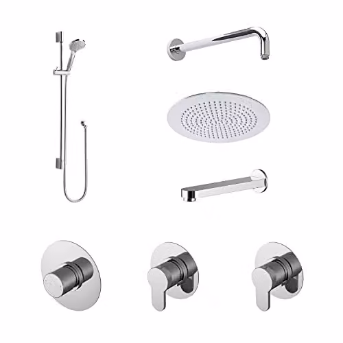nuie SBR136ST3 Arvan Spa Modern Chrome Bathroom Shower Bundle with Thermostat, Overhead Shower, Hand Shower and Slide Rail Kit
