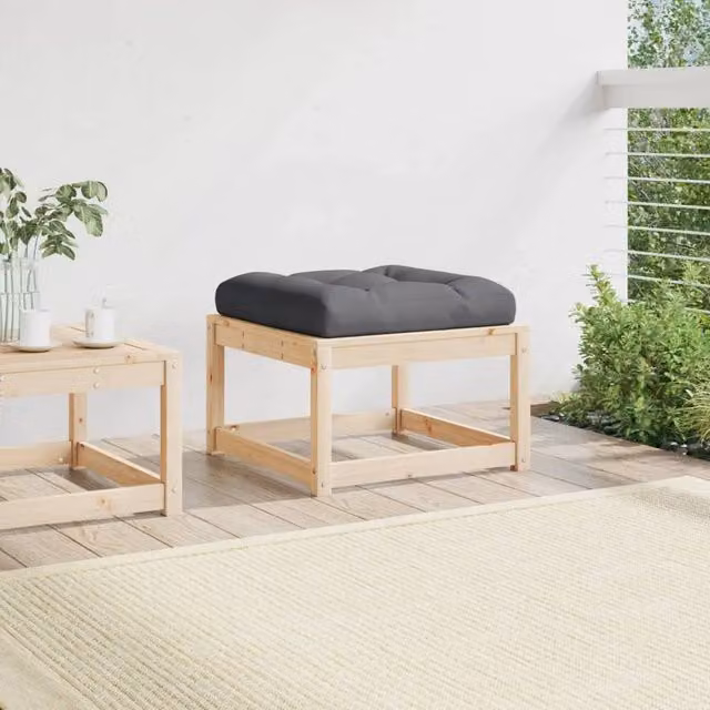 Berkfield Home Beautiful Garden Footstool with Cushions in Light Tan Solid Pine Wood – 1