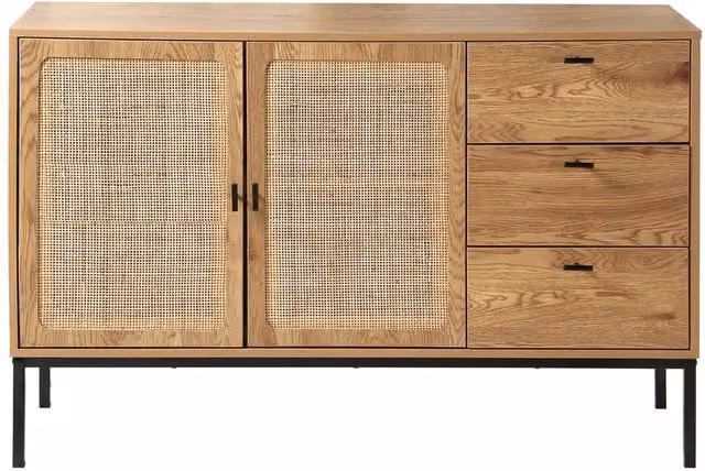 CALICOSY Jaya Rattan 2-Door and 3-Drawer Sideboard in Light Brown