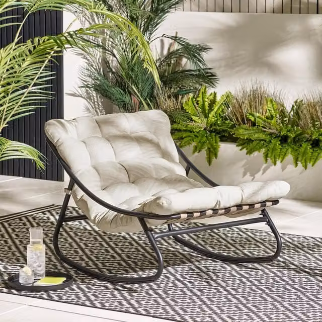 FurnitureboxUK Hydra Outdoor Garden Rocking Chair with Cushions and Cover in Beige and Yellow