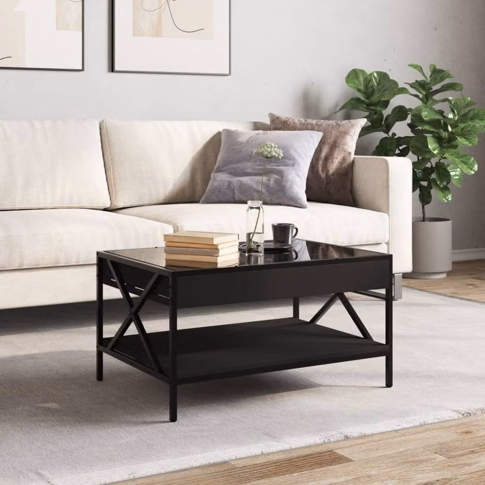 Berkfield Home Infinity LED Decorative Coffee Table, Black, W: 70 cm, D: 50 cm, H: 38 cm – 1