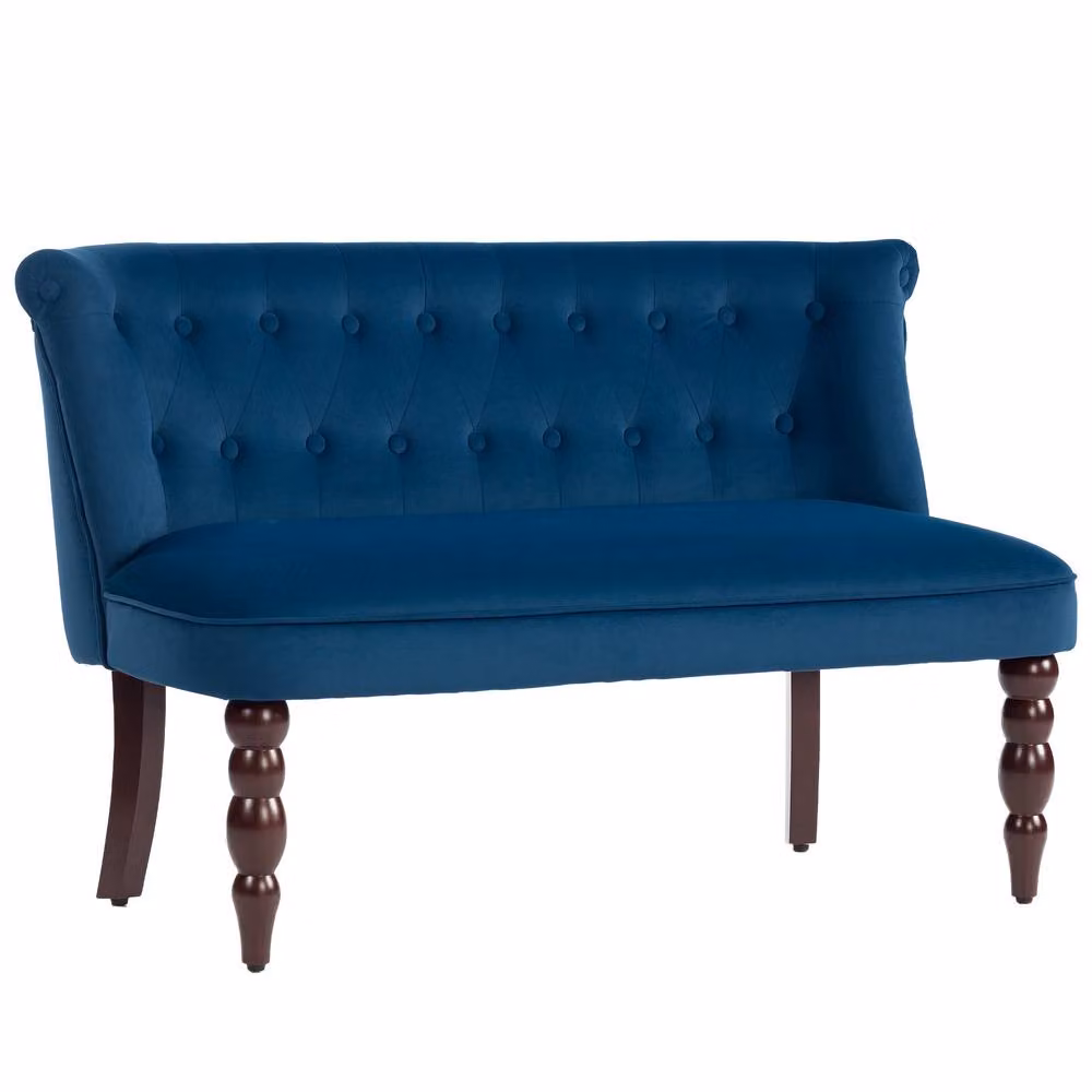 STILVORA 2 Seater Blue Velvet Button Tufted Wingback Sofa with Solid Wood Frame – 3