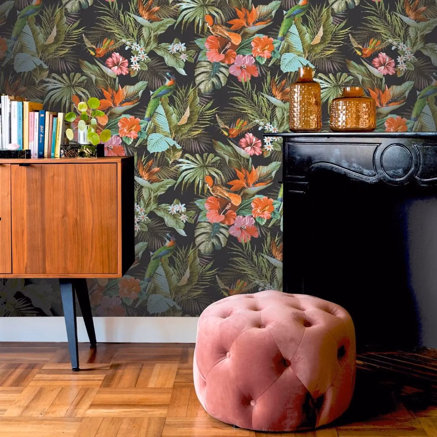 Rasch Paradise Birds Tropical Floral Botanical Vinyl Wallpaper in Black and Multicolour – 2