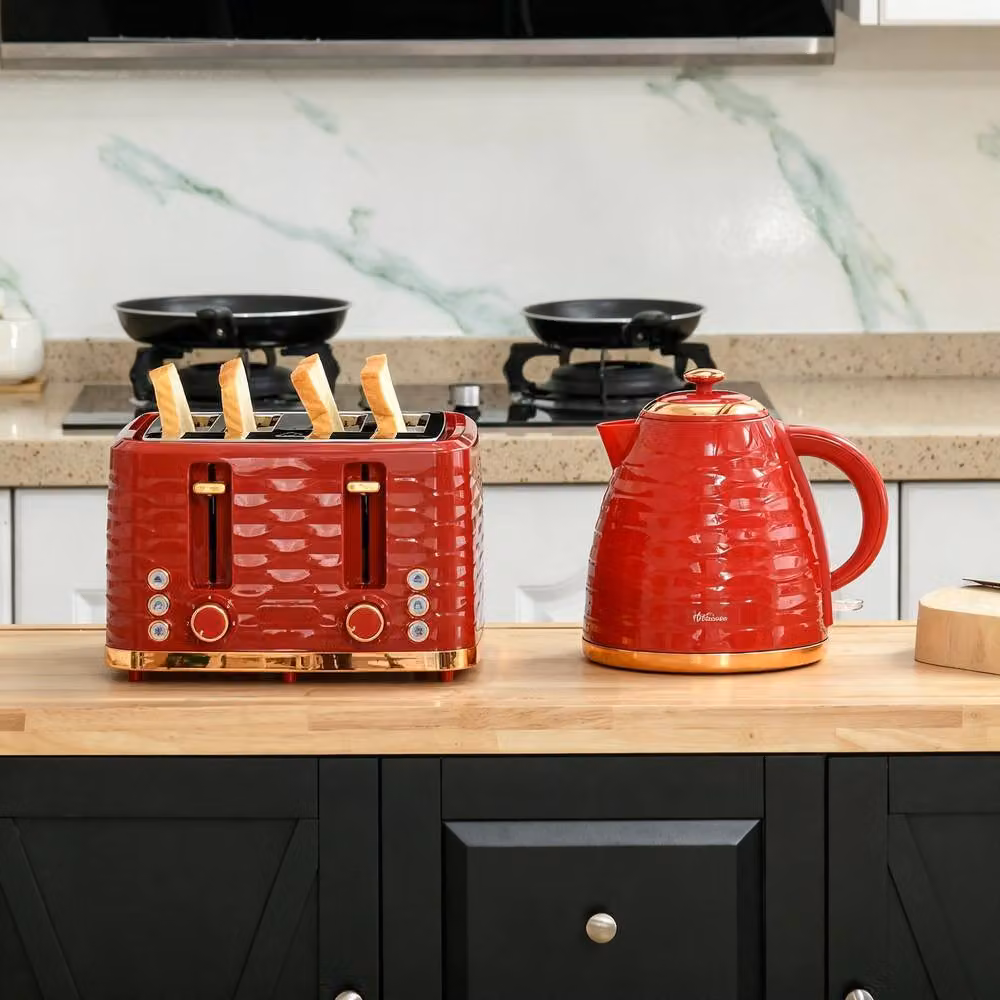 STILVORA Kettle and 4 Slice Toaster Set in Red – 2