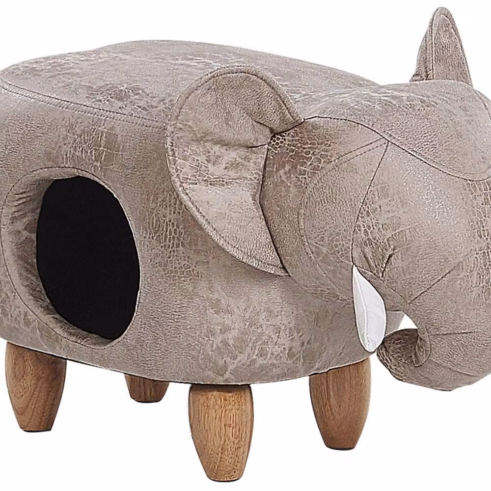 Wyld and Coco Elephant Footstool with Storage in Grey Faux Leather – 2