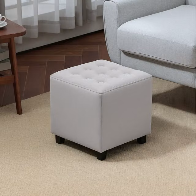 HOMCOM Square Fabric Ottoman Footstool with Padded Seat, Grey, W/D/H: 35 x 35 x 35 cm